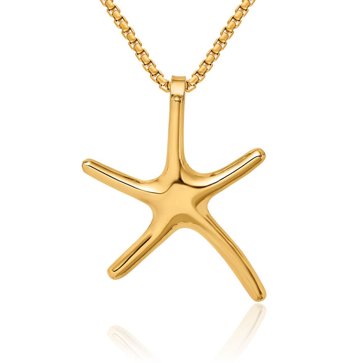 10K Solid Yellow Gold Starfish Necklace Chain Pendant Charm