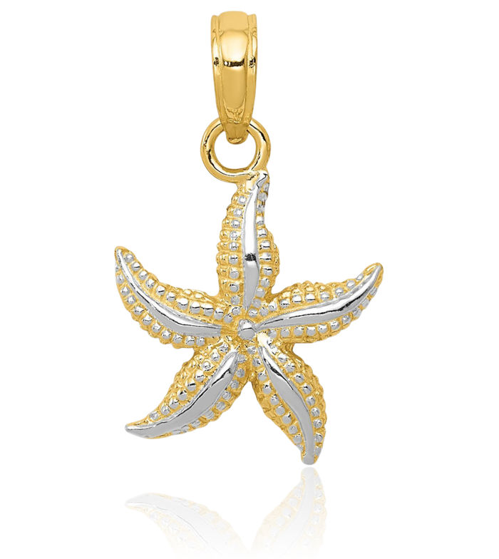 10K Solid Yellow Gold Starfish Necklace Chain Pendant Charm