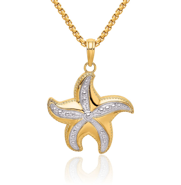 10K Solid Yellow Gold Starfish Necklace Chain Pendant Charm