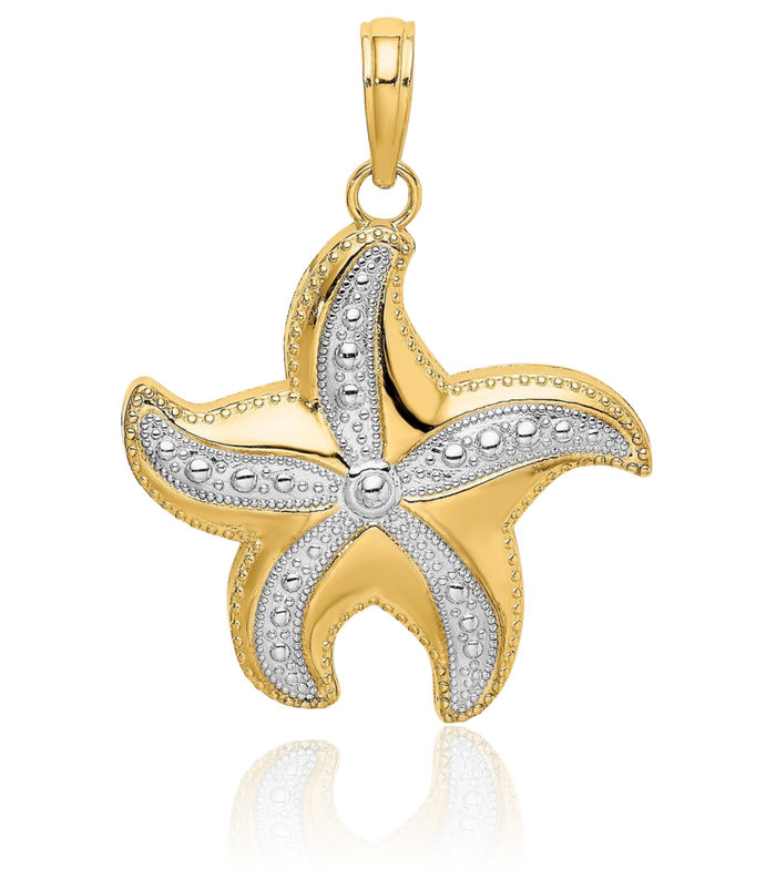 10K Solid Yellow Gold Starfish Necklace Chain Pendant Charm