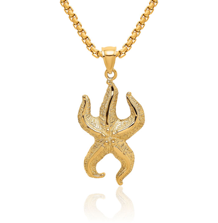 10K Solid Yellow Gold Starfish Necklace Chain Pendant Charm