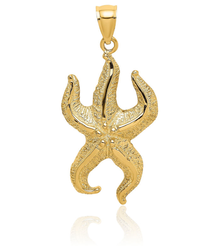 10K Solid Yellow Gold Starfish Necklace Chain Pendant Charm