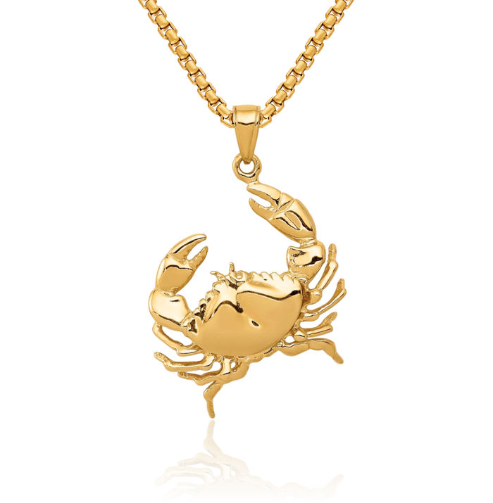 10K Solid Yellow Gold Stone Crab Claw Necklace Chain Pendant Charm
