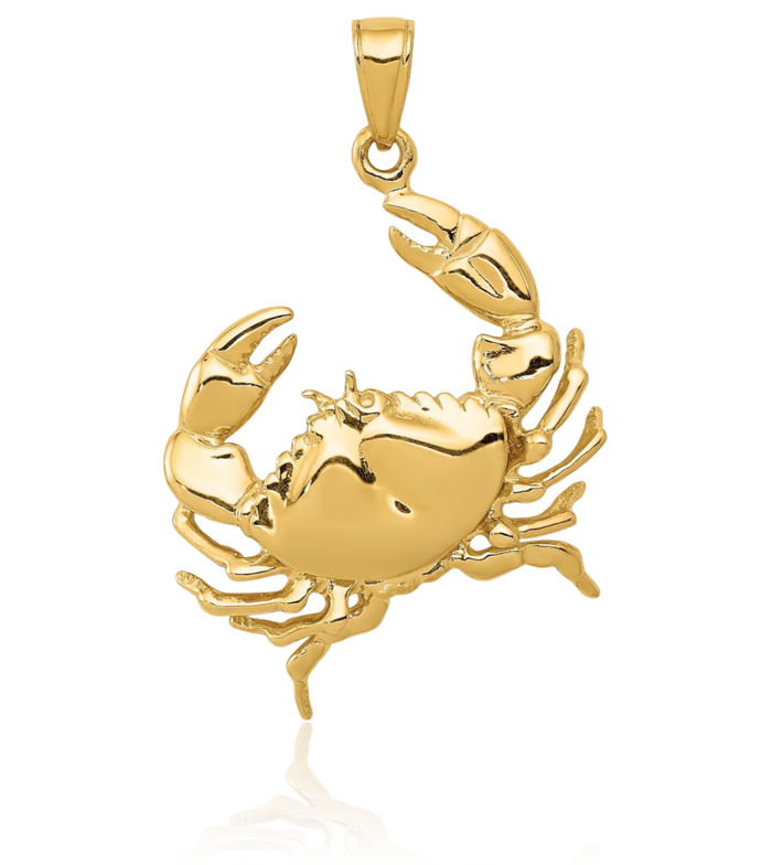 10K Solid Yellow Gold Stone Crab Claw Necklace Chain Pendant Charm