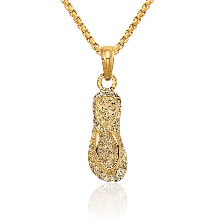 10K Solid Yellow Gold Straps Hawaiian Flip Flop Necklace