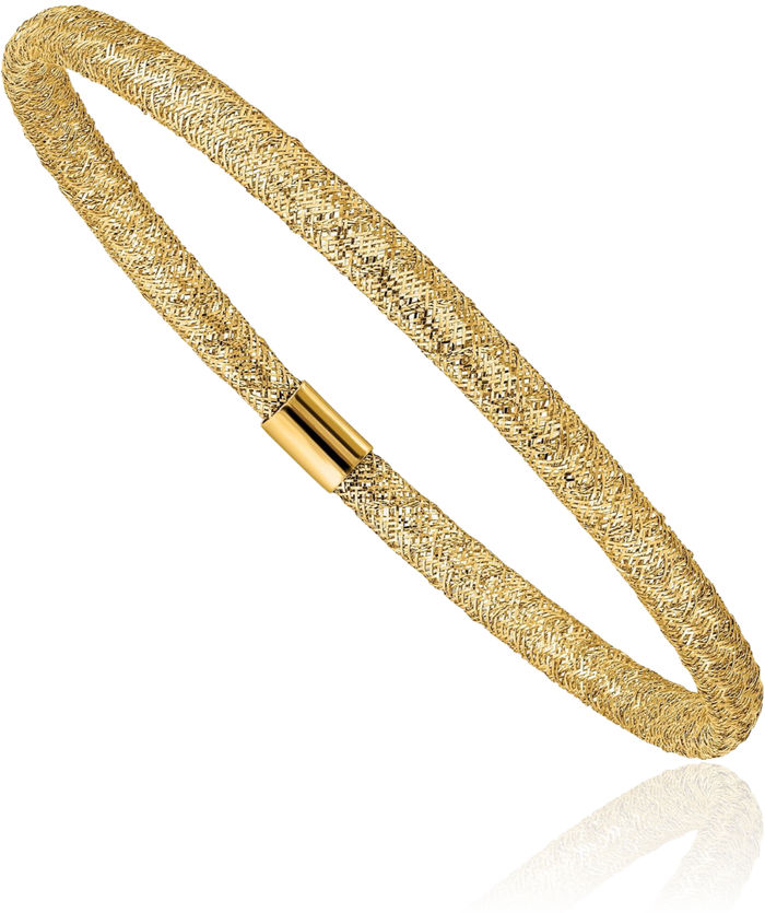 10K Solid Yellow Gold Stretch Popcorn Mesh Chain Bracelet