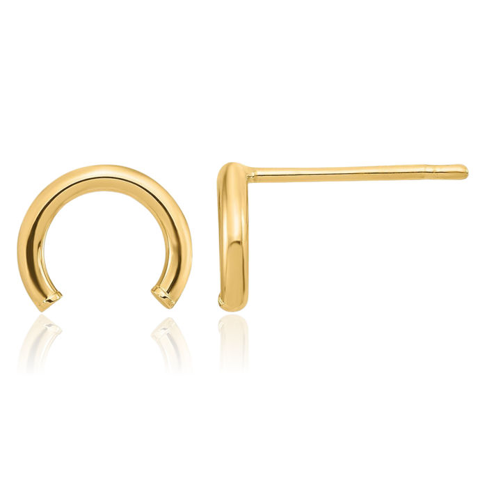 10K Solid Yellow Gold Tube Stud Earrings