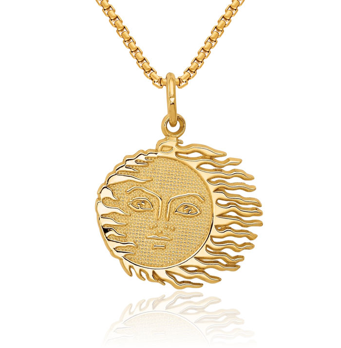 10K Solid Yellow Gold Sun Necklace Sunshine Pendant Sunburst Charm Celestial Jewelry