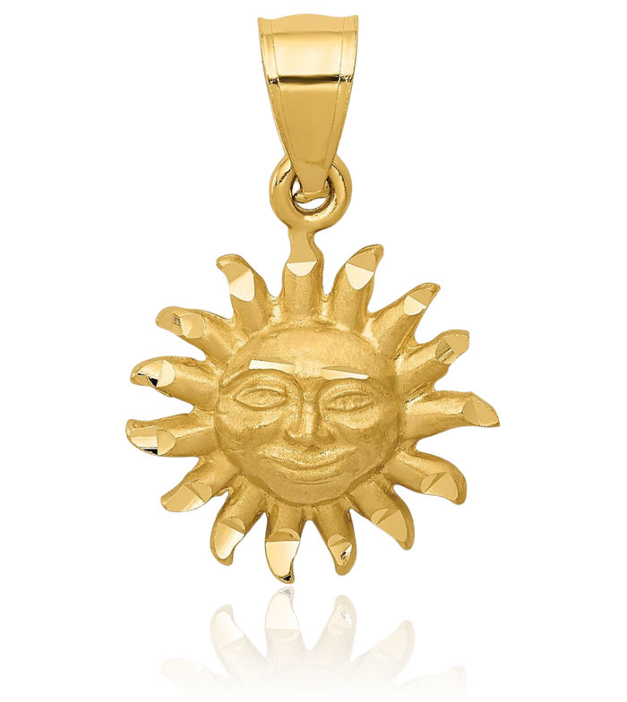 10K Solid Yellow Gold Sun Necklace Sunshine Pendant Sunburst Charm Celestial Jewelry