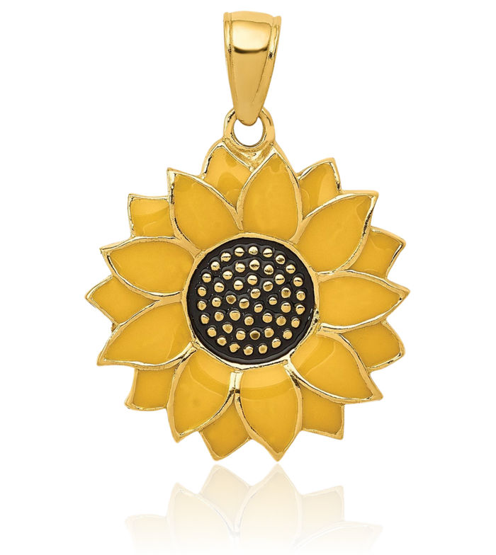 10K Solid Yellow Gold Sunflower Necklace Daisy Pendant Sunshine Summer Flowers Charm