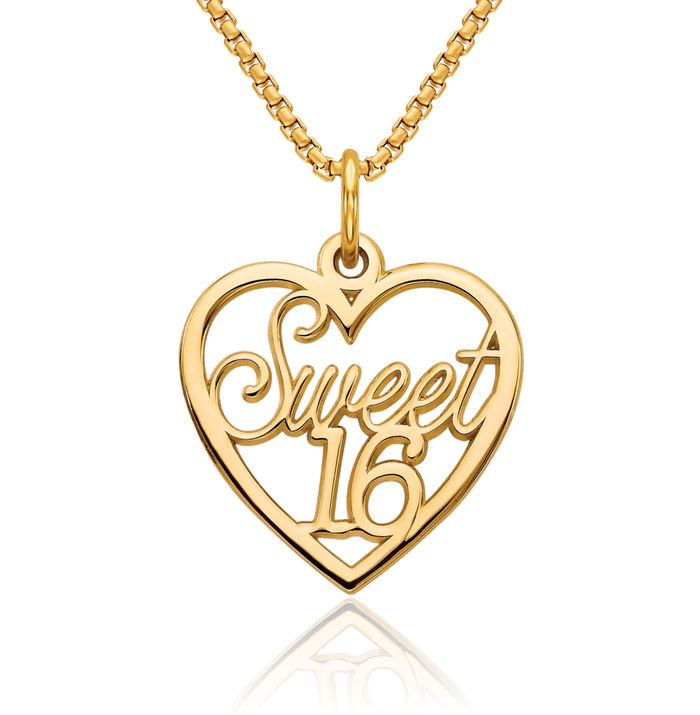 10K Solid Yellow Gold Sweet 16 Years Old Birthday Necklace Chain Pendant Charm