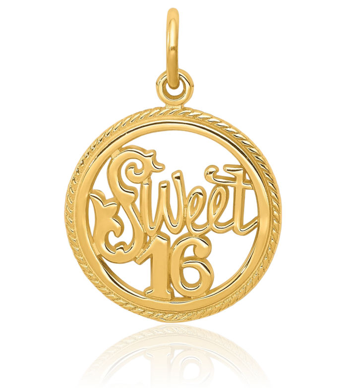 10K Solid Yellow Gold Sweet 16 Years Old Birthday Necklace Chain Pendant Charm