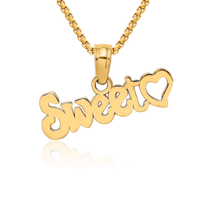 10K Solid Yellow Gold Sweet Heart Necklace Love Pendant Charm