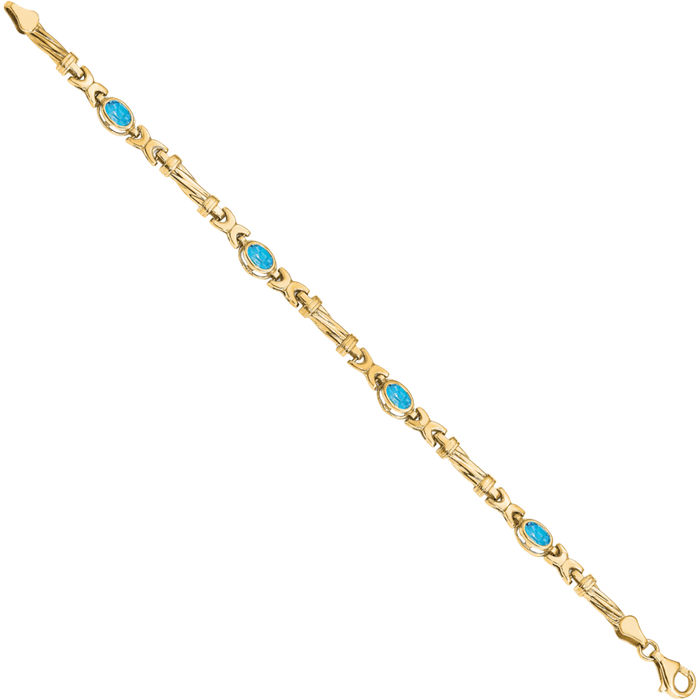 10K Solid Yellow Gold Swiss Blue Topaz 4 Stone Chain Gemstone Tennis Bracelet