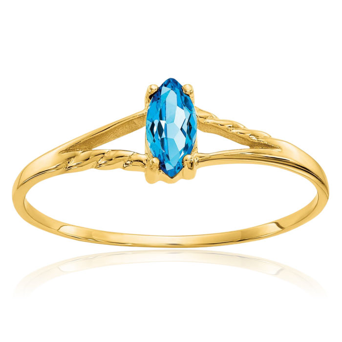10K Solid Yellow Gold Swiss Blue Topaz Ring Gemstone Band December Birthstone Jewelry