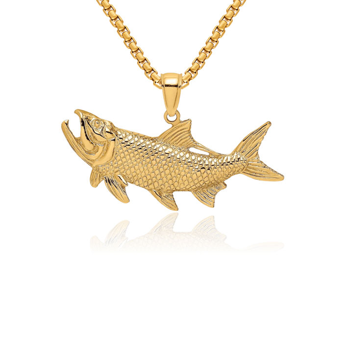 10K Solid Yellow Gold Tarpon Fish Necklace Chain Pendant Charm