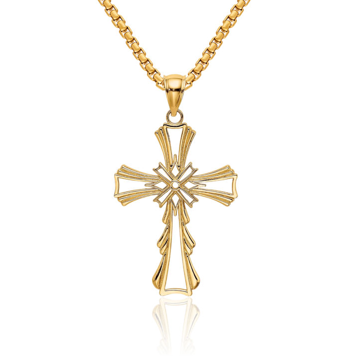 10K Solid Yellow Gold Teardrop Holy Cross Necklace Religious Chain Pendant Jesus Christ Charm