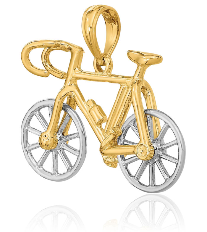 10K Solid Yellow Gold Ten Speed Bicycle Bike Necklace Chain Pendant Charm