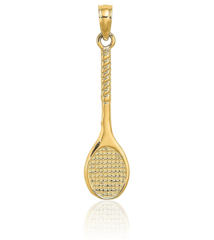 10K Solid Yellow Gold Tennis Racquet Necklace Charm Sports Pendant