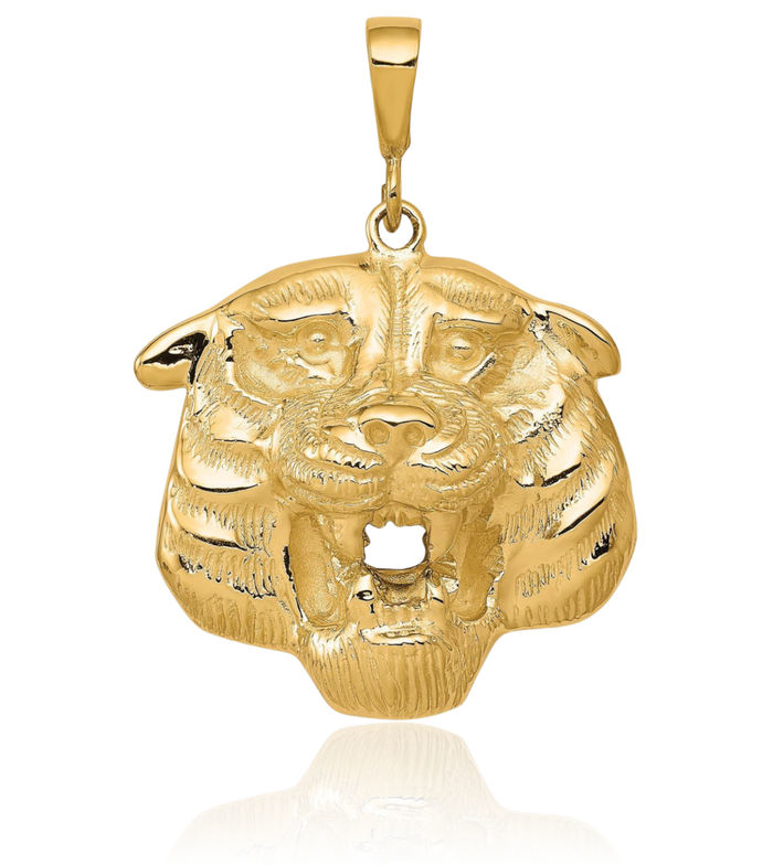 10K Solid Yellow Gold Tiger Head Necklace Chain Pendant Charm