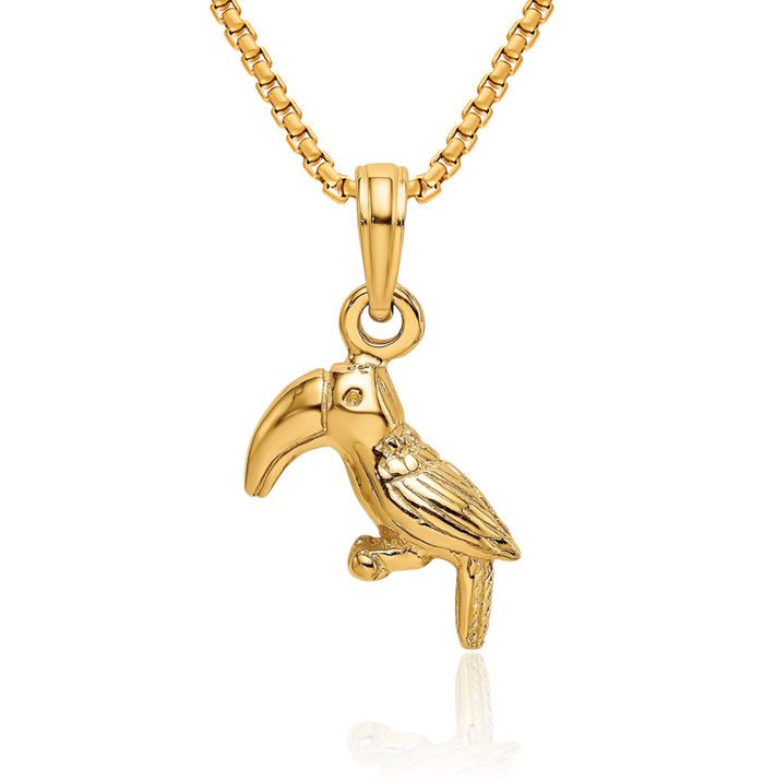 10K Solid Yellow Gold Toucan Bird Necklace Chain Pendant Charm