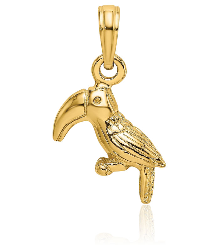 10K Solid Yellow Gold Toucan Bird Necklace Chain Pendant Charm