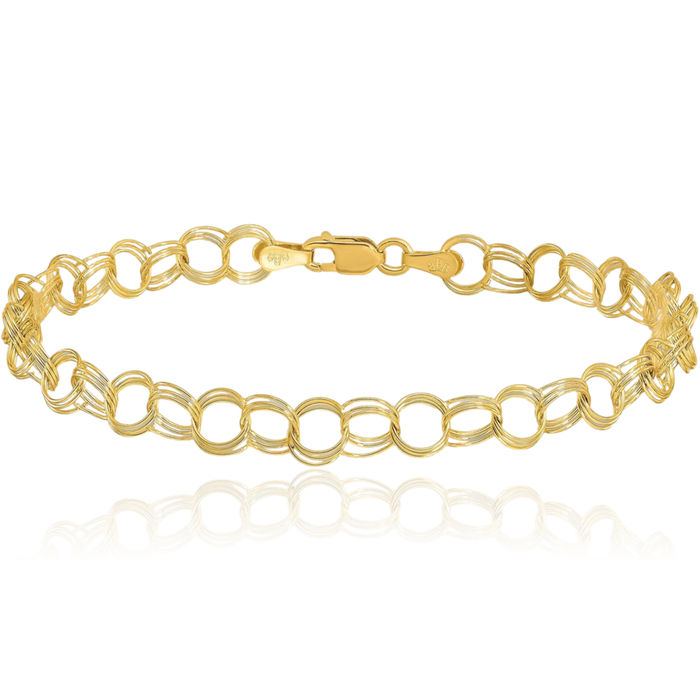 10K Solid Yellow Gold Triple Link Chain Charm Bracelet