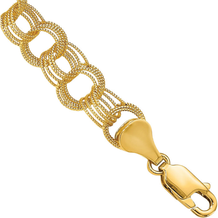 10K Solid Yellow Gold Triple Link Chain Charm Bracelet