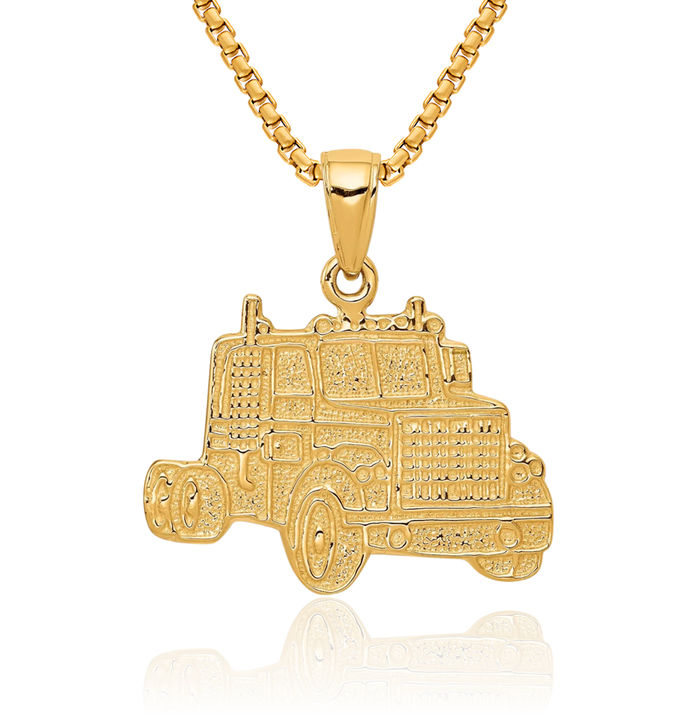 10K Solid Yellow Gold Truck Cab Necklace Mechanic Trailer Trucker Pendant Wheeler Charm