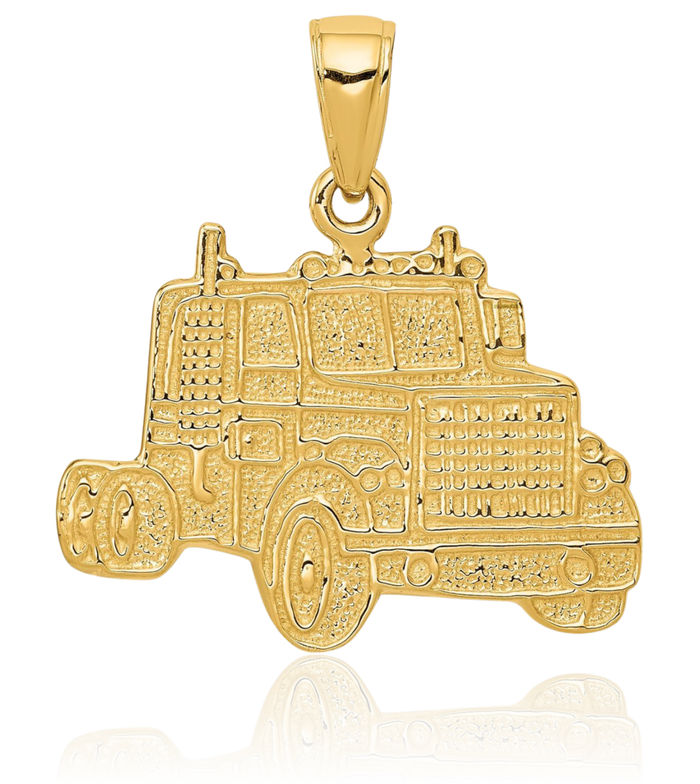 10K Solid Yellow Gold Truck Cab Necklace Mechanic Trailer Trucker Pendant Wheeler Charm