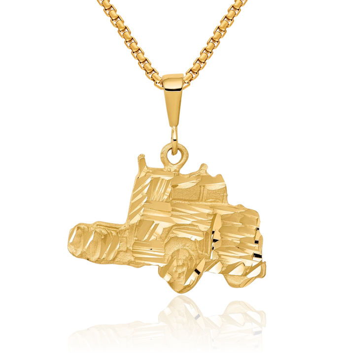 10K Solid Yellow Gold Truck Necklace Mechanic Trailer Trucker Pendant Wheeler Charm