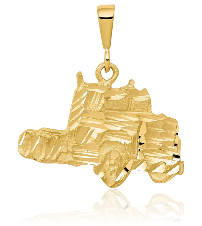 10K Solid Yellow Gold Truck Necklace Mechanic Trailer Trucker Pendant Wheeler Charm