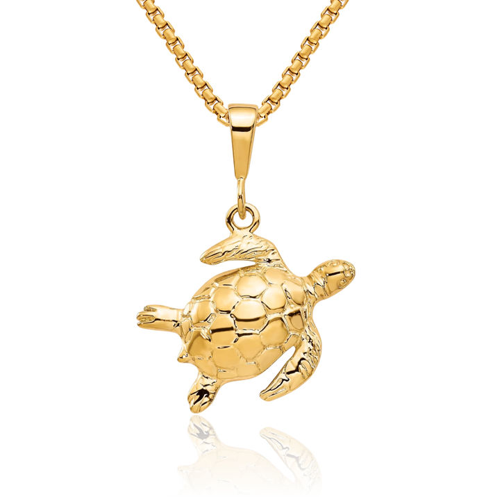 10K Solid Yellow Gold Sea Turtle Necklace Chain Pendant Charm