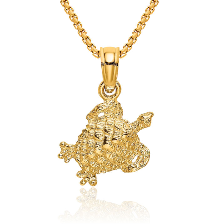 10K Solid Yellow Gold Sea Turtle Necklace Chain Pendant Charm