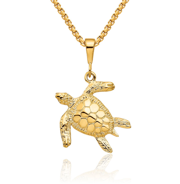 10K Solid Yellow Gold Sea Turtle Necklace Chain Pendant Charm