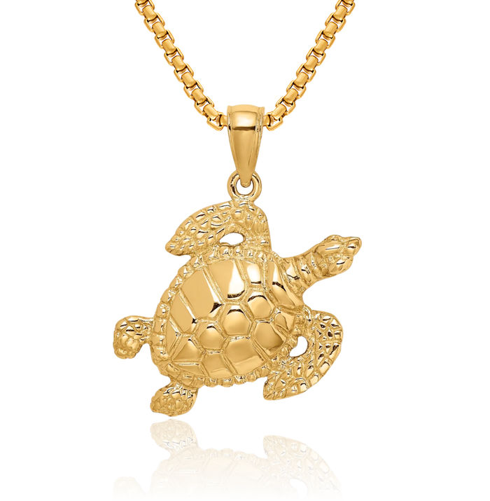 10K Solid Yellow Gold Sea Turtle Necklace Chain Pendant Charm