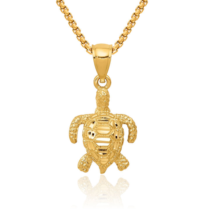 10K Solid Yellow Gold Sea Turtle Necklace Chain Pendant Charm