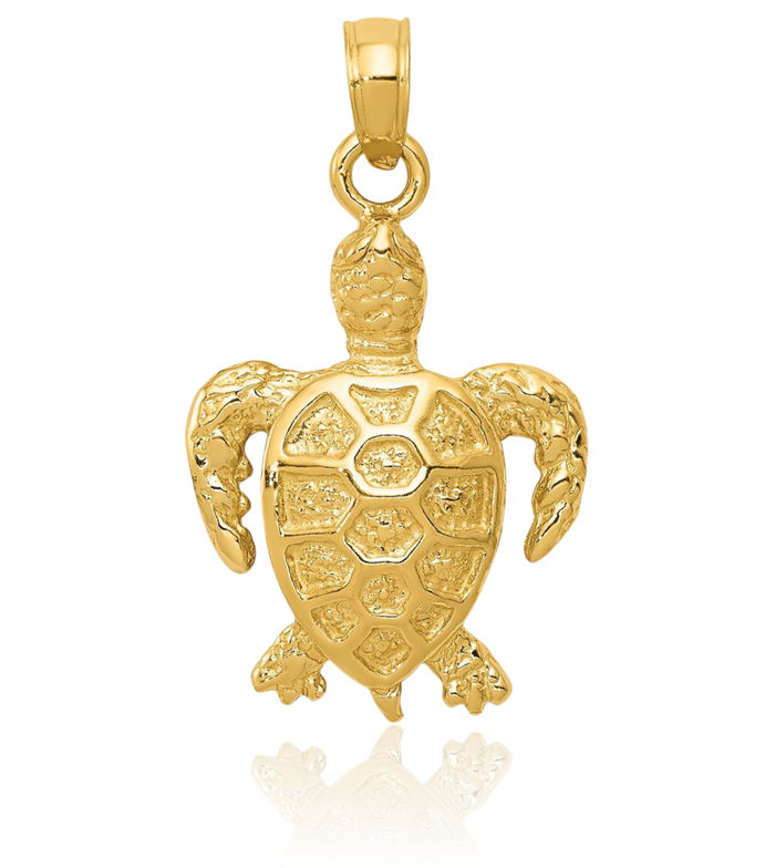 10K Solid Yellow Gold Sea Turtle Necklace Chain Pendant Charm