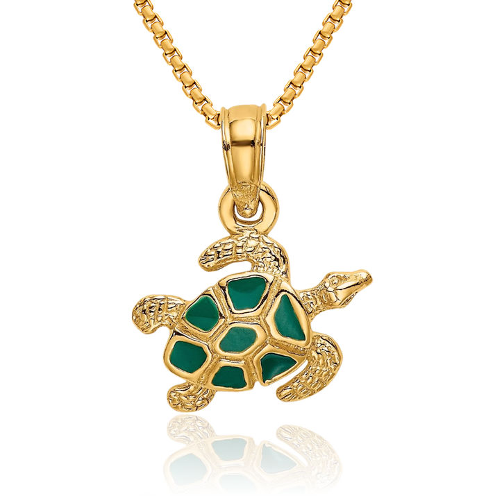 10K Solid Yellow Gold Sea Turtle Necklace Chain Pendant Charm