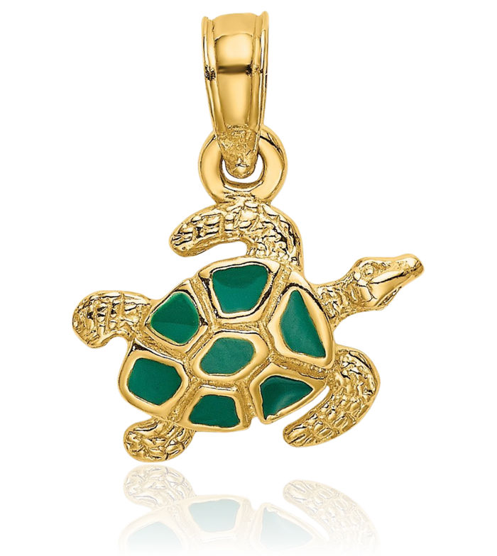 10K Solid Yellow Gold Sea Turtle Necklace Chain Pendant Charm