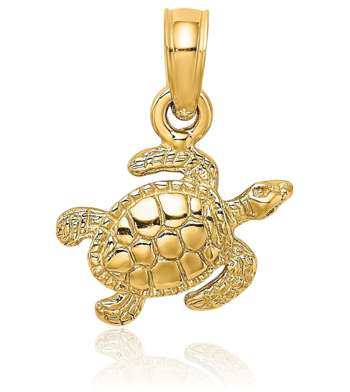 10K Solid Yellow Gold Sea Turtle Necklace Chain Pendant Charm