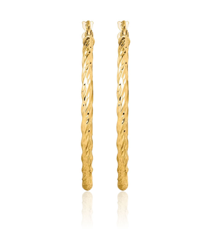 10K Solid Yellow Gold Twisted 35mm Medium Hoop Earrings