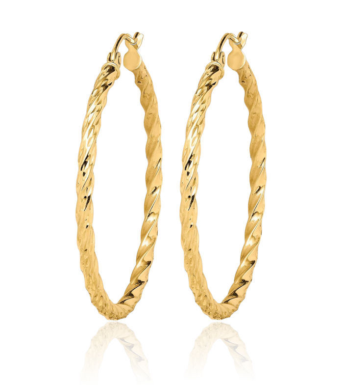 10K Solid Yellow Gold Twisted 35mm Medium Hoop Earrings