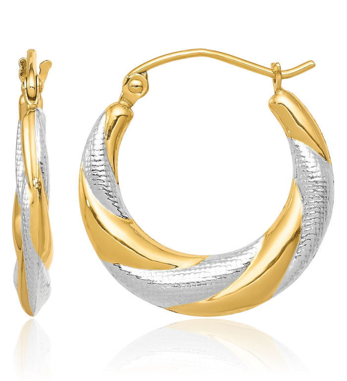 10K Solid Yellow Gold Twisted Medium Hoop Earrings