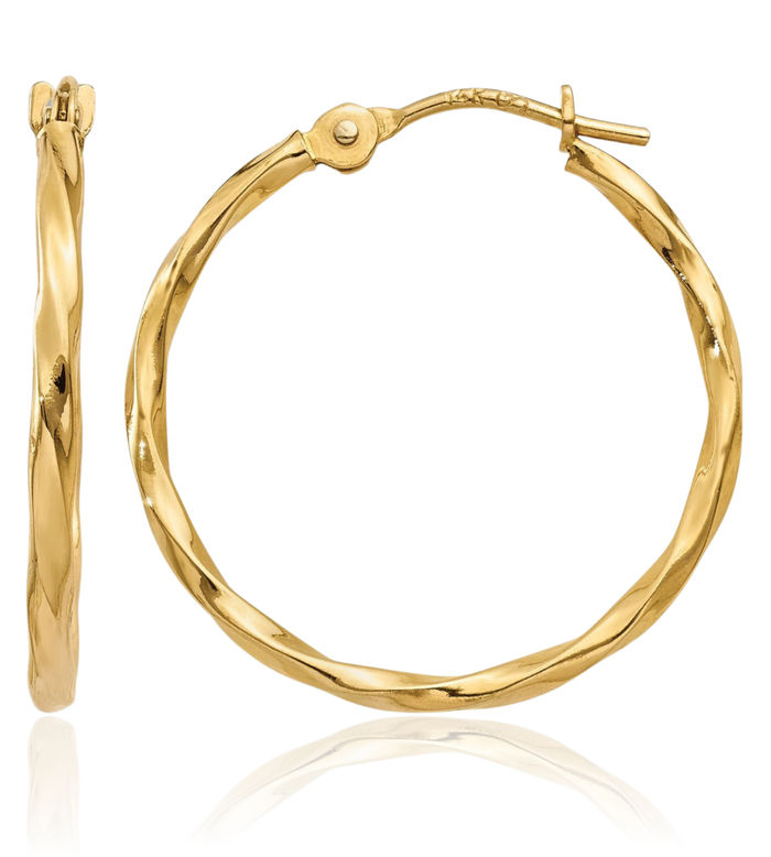 10K Solid Yellow Gold Twisted Round Small Hoop Earrings