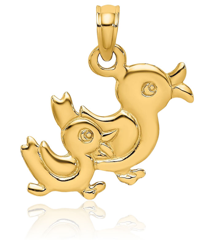 10K Solid Yellow Gold Two Mallard Ducks Necklace Chain Pendant Charm