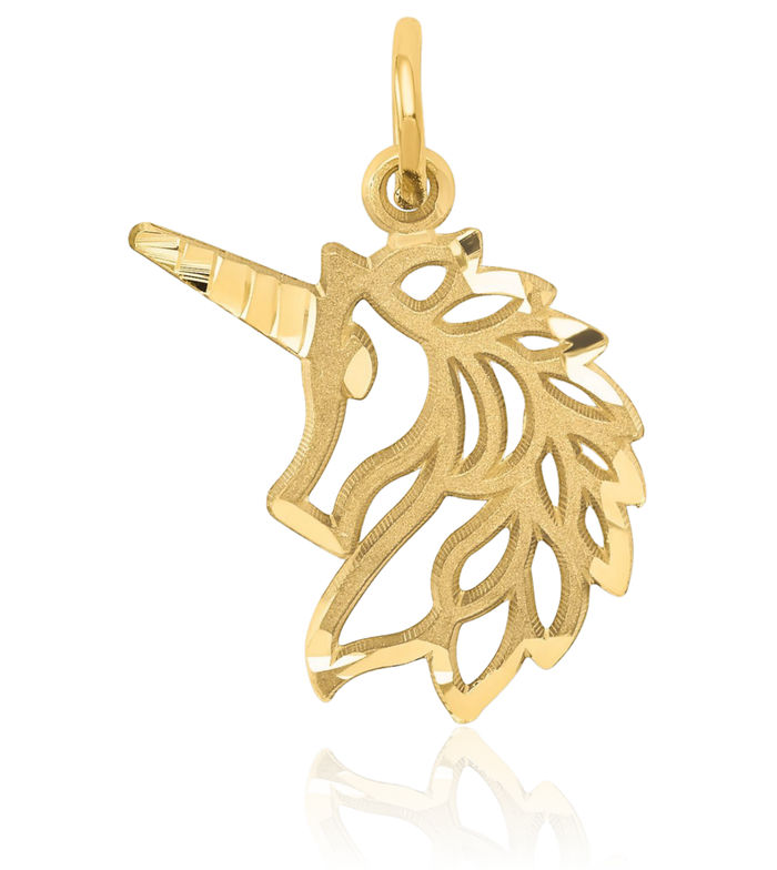 10K Solid Yellow Gold Unicorn Magical Horse Head Necklace Animal Lover Pendant Equestrian Charm