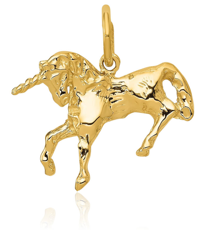 10K Solid Yellow Gold Unicorn Magical Horse Head Necklace Animal Lover Pendant Equestrian Charm