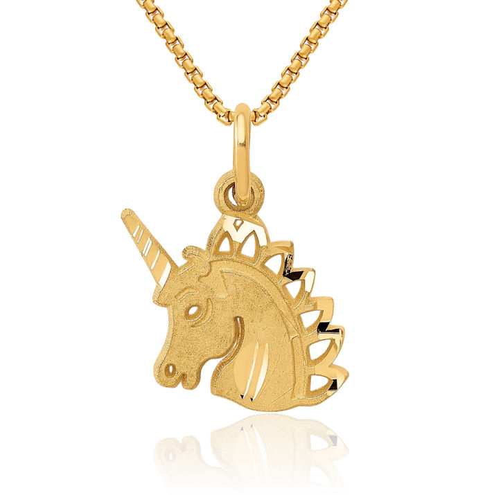 10K Solid Yellow Gold Unicorn Magical Horse Head Necklace Animal Lover Pendant Equestrian Charm