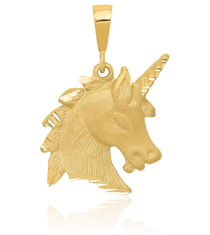 10K Solid Yellow Gold Unicorn Magical Horse Head Necklace Animal Lover Pendant Equestrian Charm